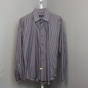 Zachary Prell Gray Red White Striped Button-Up Dress Shirt Men’s Size M